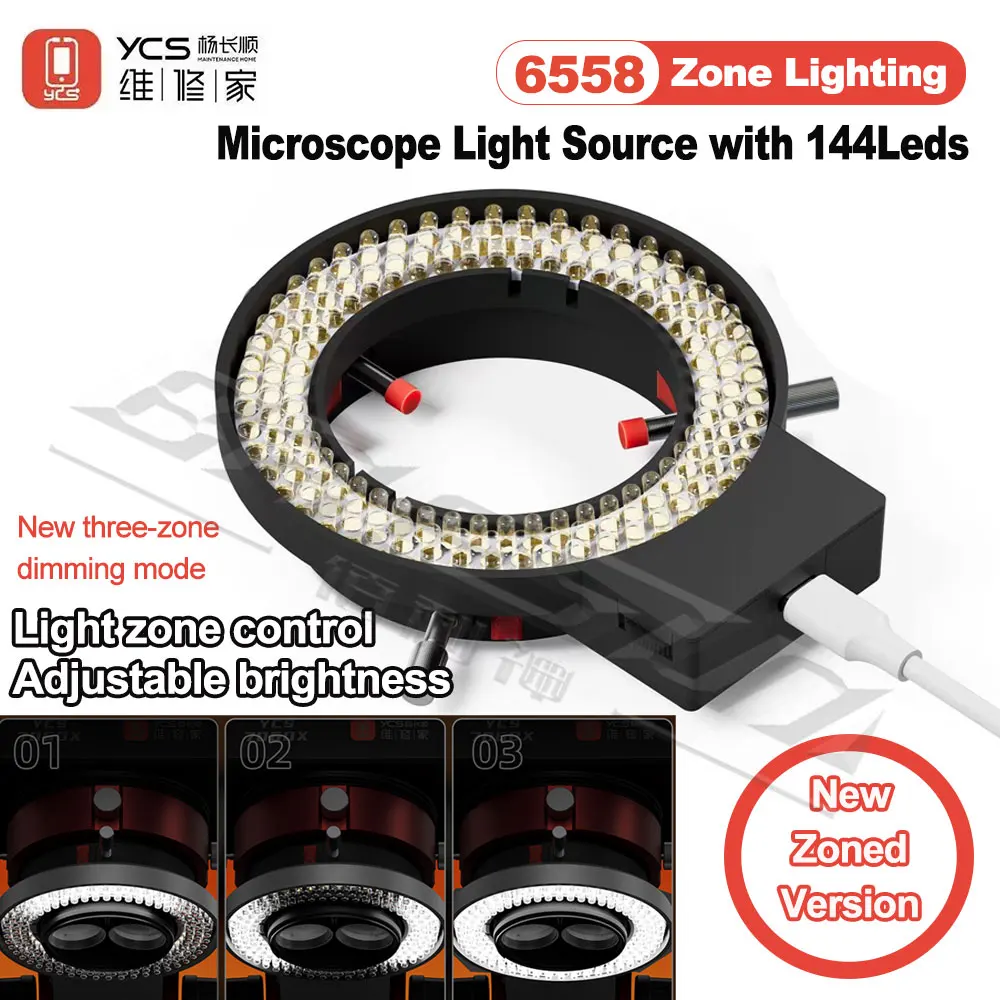 YCS 6558 Zoned Lighting Microscope Light with 144 LED Beads Adjustable Light High Brightness Non-polarized Microscope Light Tool