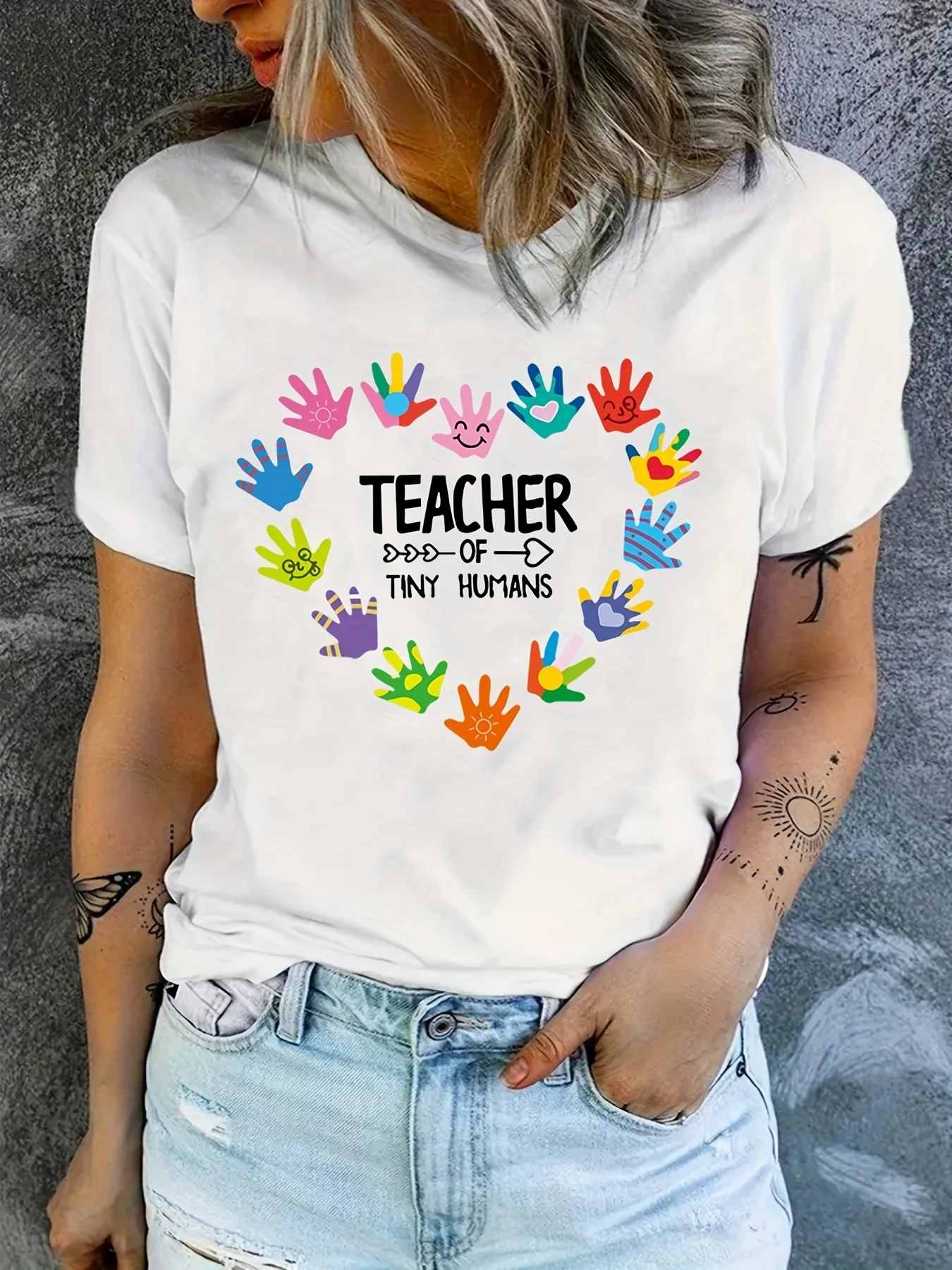 Teacher Print T-Shirt - Summer Short Sleeve Casual Top for Women - Comfortable and Stylish Clothing