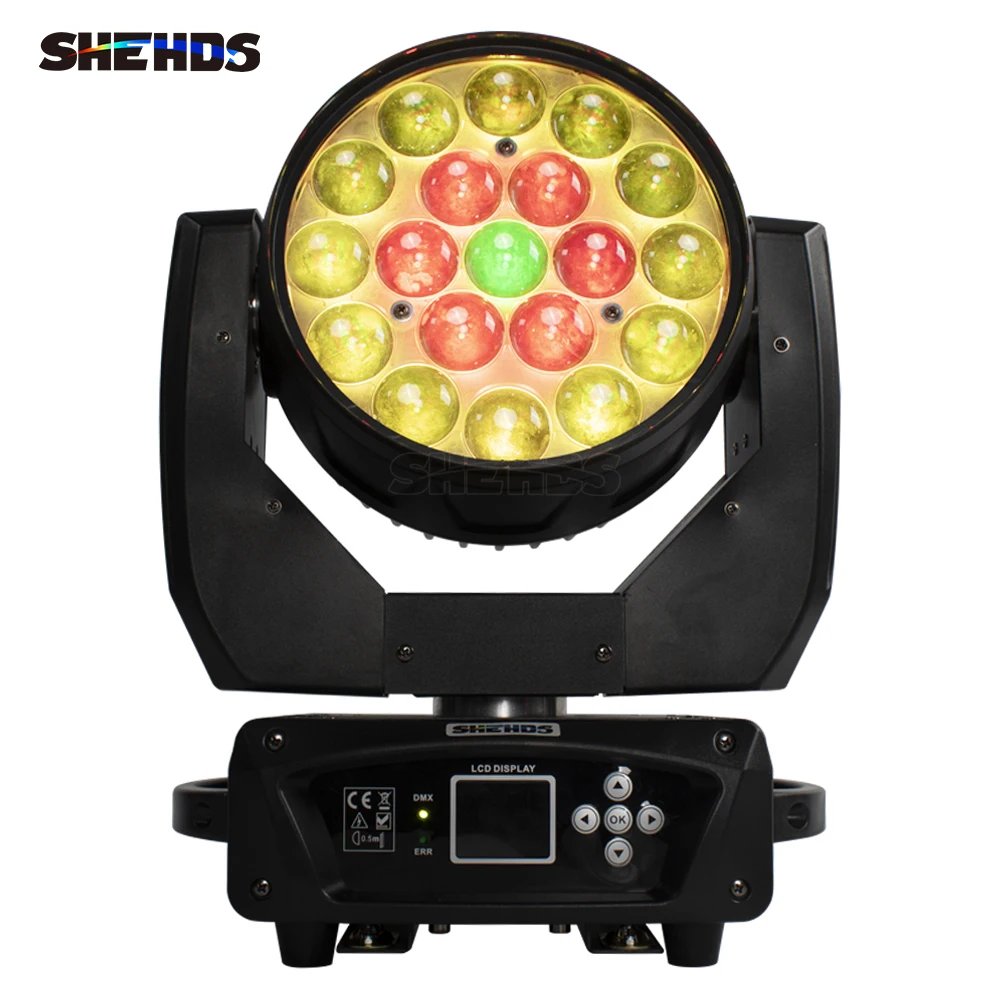 SHEHDS 1 Pcs LED Beam Wash 19x15W RGBW Zoom Moving Head Lighting Circle Control for DJ Disco KTV Bar Dance Nightclub