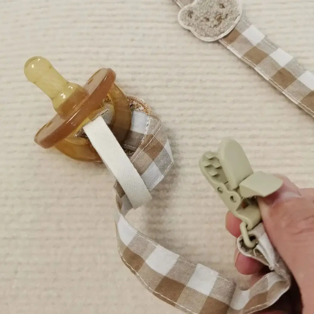 

Anti-lost Embroidery Baby Cloth Pacifier Chain Lattice Bear Soother Holder Dummy Clips Adjustable Nipple Holder Clips Children