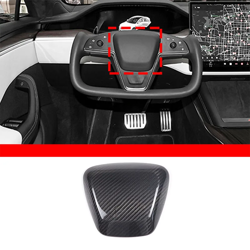 

For Tesla Model S 2022-2023 Real carbon fiber car steering wheel horn button cover decorative sticker car interior accessories