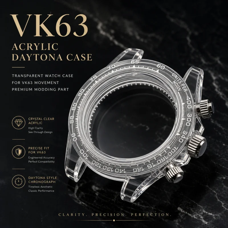 

VK63 39mm acrylic Chronograph Daytona transparent watch case sapphire glass 5bar fit for VK63 quartz movement fit 29.5mm dial