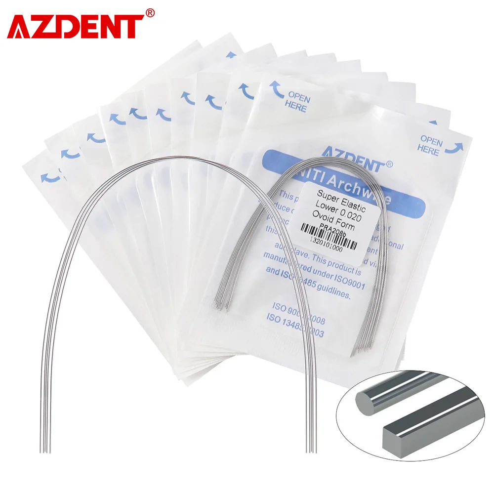 

AZDENT 10 Packs Dental Orthodontic Super Elastic NITI Arch Wires Round Rectangular Ovoid Archwire Orthodontic Wires Ligature