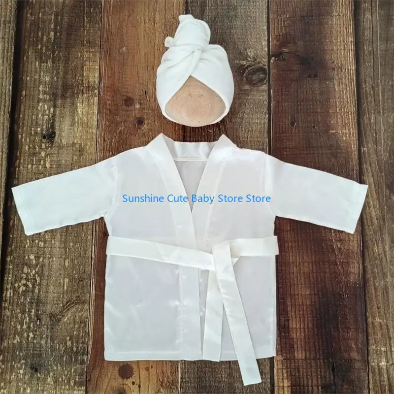 

C5AF Newborn Costume for Photography Baby Breathable Bathrobe Hairwrap Headwear Photo Pose Clothing Photo Outfits