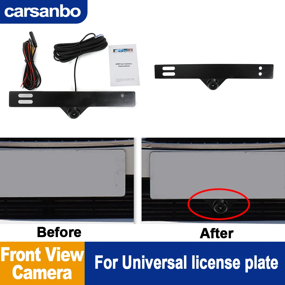 Carsanbo Universal License Plate Camera Front View Camera Fisheye Night Vision 150° Lens Vehicle Front Camera