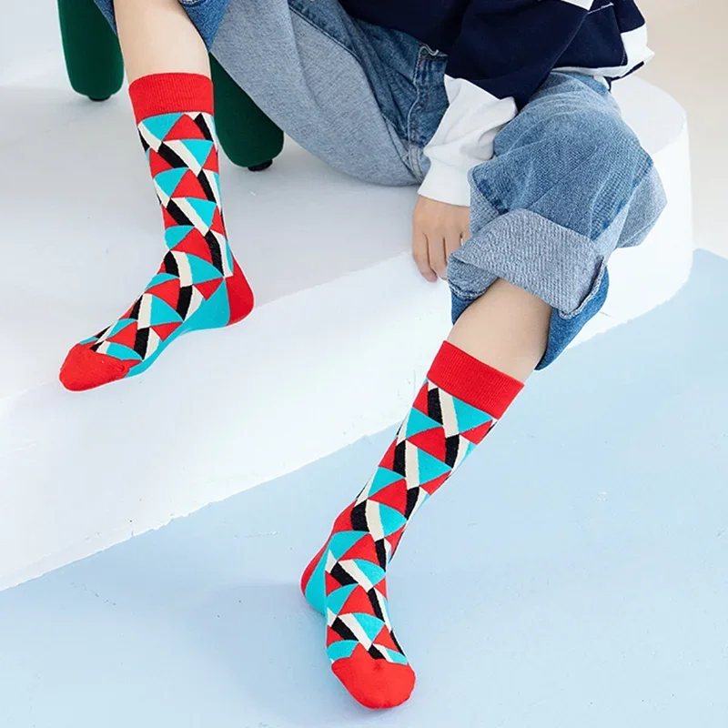 1 pair New product geometric trendy socks foreign trade socks men and women personality trend socks cotton