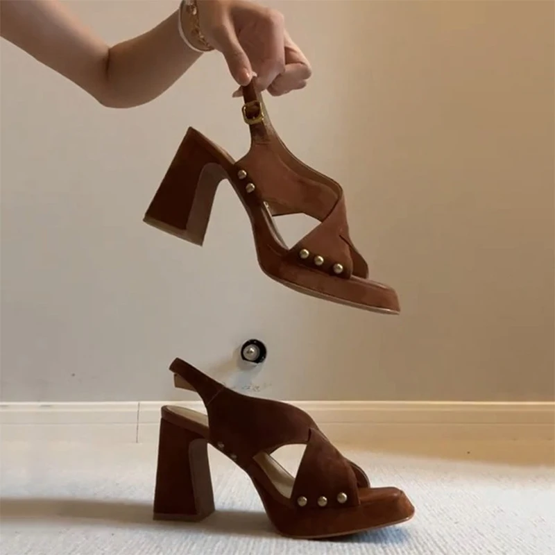 High Heels Women's Sandals Chunky Fashion Shoes Elegant Party Dress Slippers Designer New Retro Luxury Mujer Zapatillas image 5