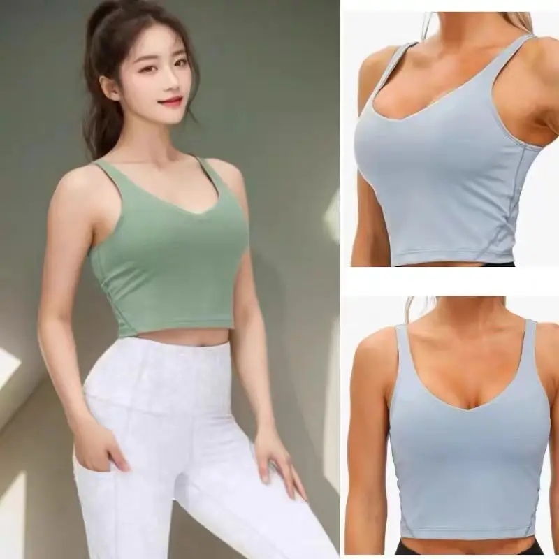 

Lemon Women Deep U Back Push-up Tank Top с полкой Встроенный бюстгальтер Укороченный топ со съемной подкладкой Длинный спортивный бюстгальтер для йоги в тренажерном зале