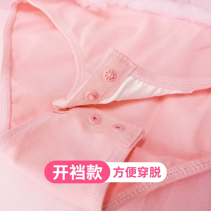 Children\'s Dance Suit New Girls Bowtie Tulle Mesh Training Suit Chinese Dance Form Short Sleeve Pink Blue Open Range Tuffy Skirt