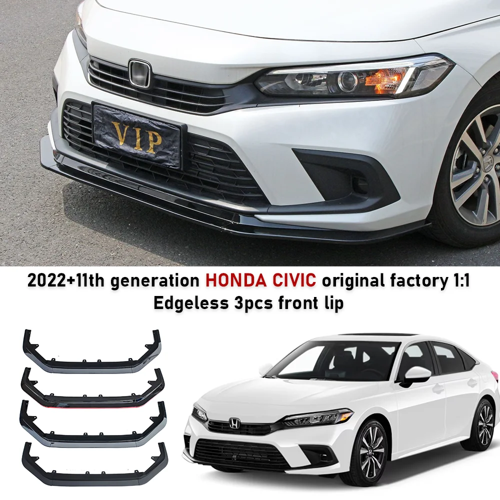 

3 pcs Edgeless Front Lip For Honda Civic 11th Generation 2022+ Glossy Black Body Kit Side Spoiler Honda Accessories Car Update