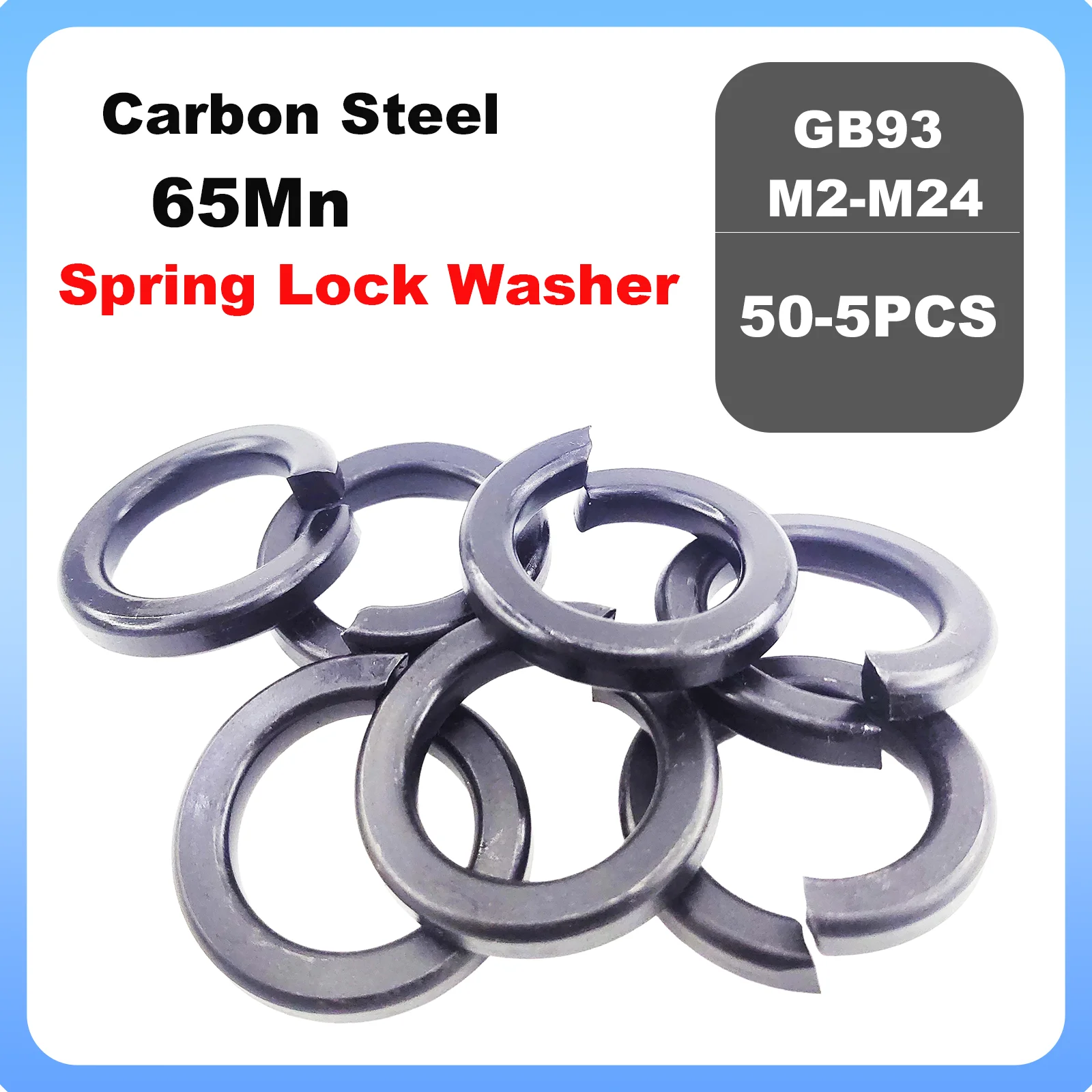 5/10/25/50pc M2 M2.5 M3 M3.5 M4 M5 M6 M8 M10 M12 - M24 DIN127 GB93 Black Grade 8.8 Steel Spring Washer Split Lock Elastic Gasket