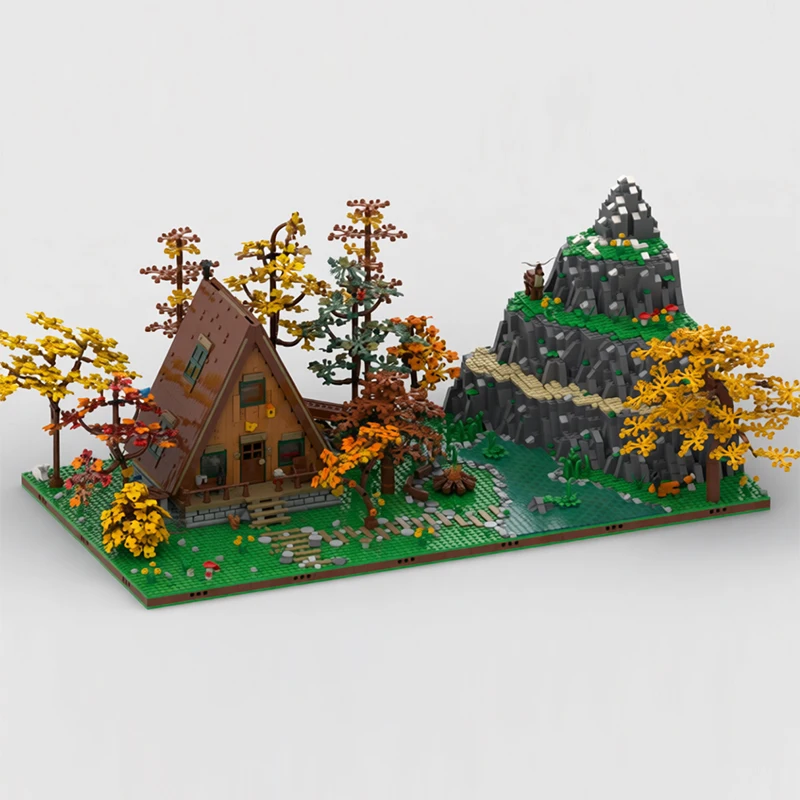 2585 pièces – Diorama naturel personnalisable pour la cabane A-Frame – Blocs de construction modulaires MOC personnalisables – Jouet de construction DIY pour garçons – Cadeaux de vacances