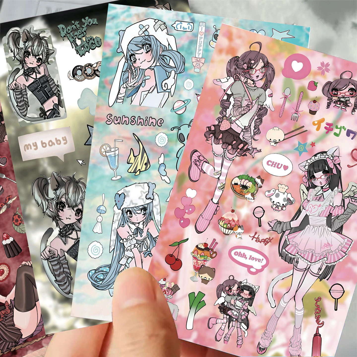 16 Blatt Retro Y2K Manga-Mädchen Graffiti-Aufkleber Japanische Coole Lolita DIY-Spielzeuge für Telefon, Flasche, Reisetasche, Kreative Geschenke
