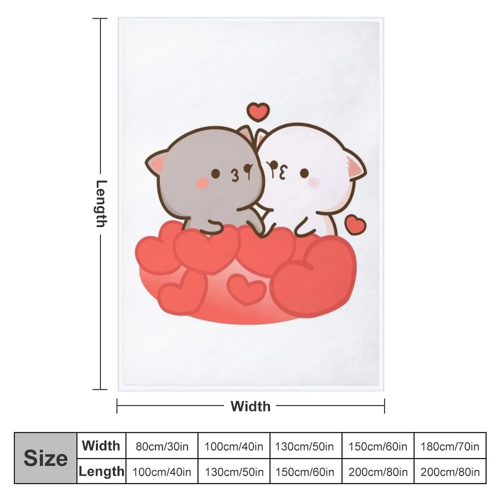 Peach and Goma Mochi Cat Big RED Heart Throw Blanket warm for winter wednesday Blankets