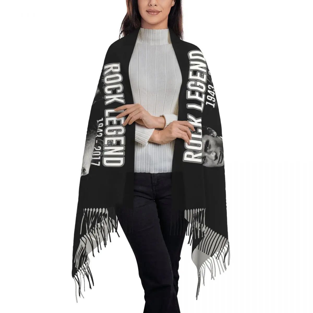 Lady Long Johnny Hallyday Scarves Women Winter Fall Soft Warm Tassel Shawl Wraps France Rock Singer Scarf