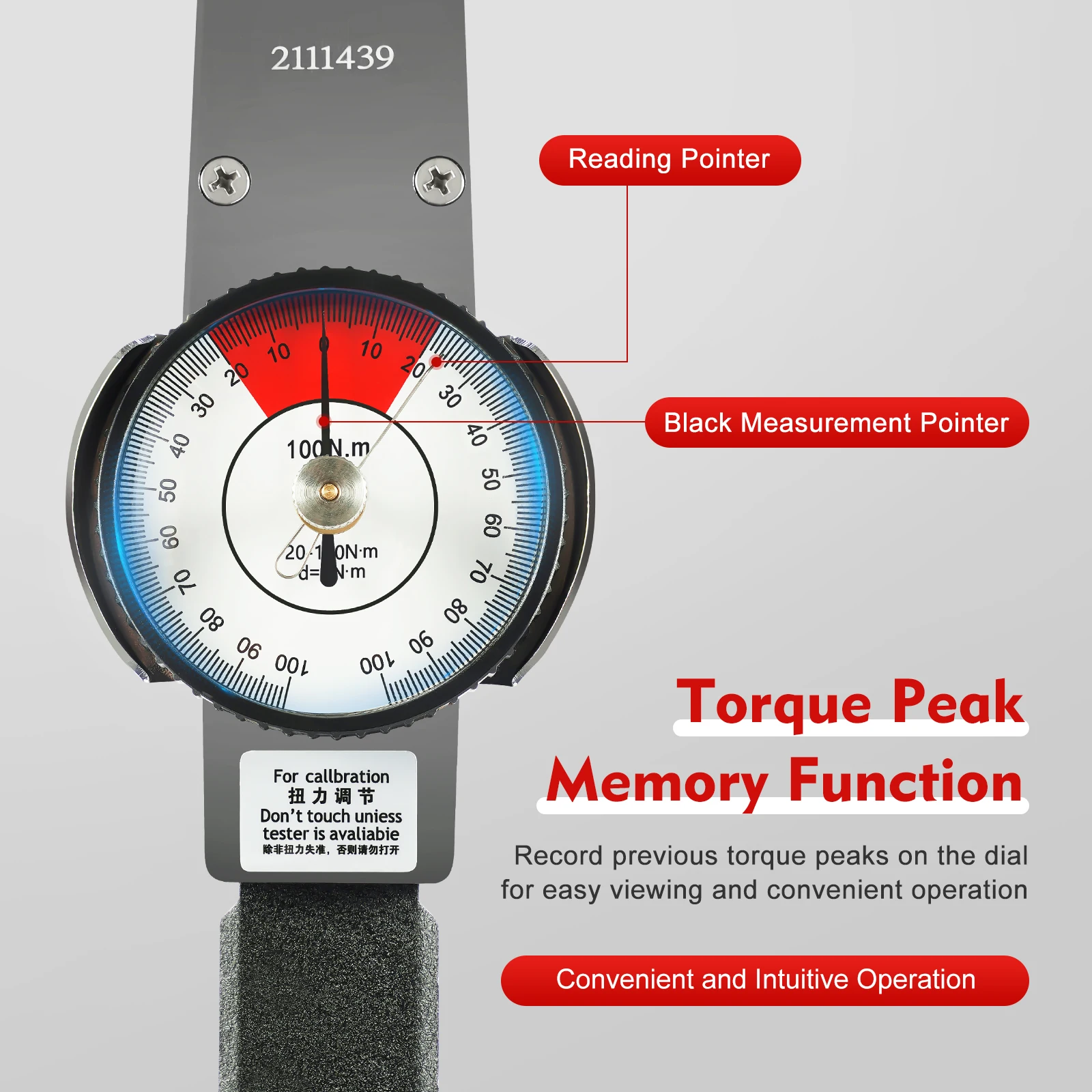 Torque Wrench 0-100 n.m With Storage Box  Dial Torquemeter ± 3% Accuracy Torque Peak Memory Dual Pointer Design