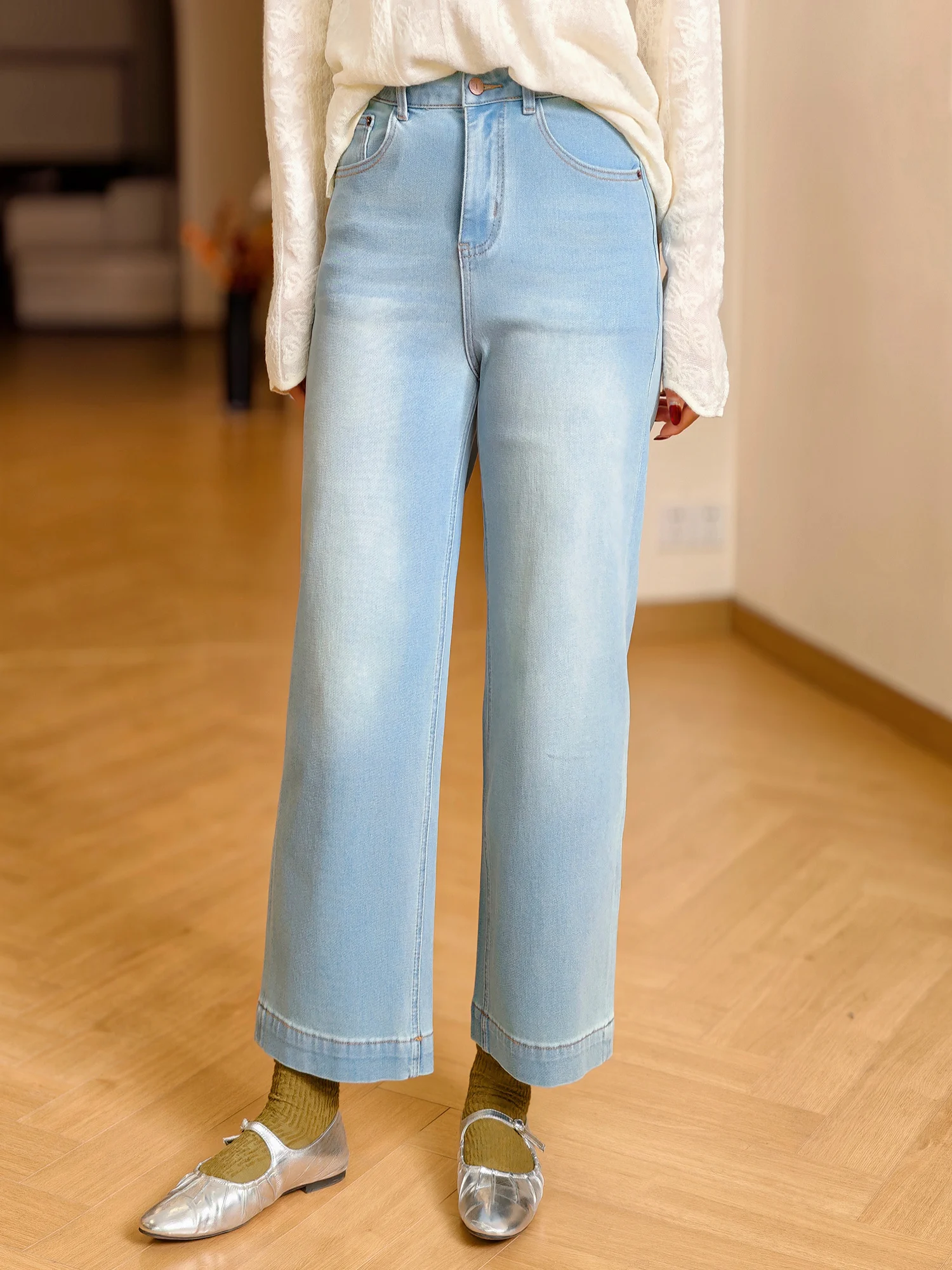 

Женские прямые джинсы из плотного денима с эластичной тканью 360°, с разрезом на щиколотке, укороченные, с высокой талией, хлопковые брюки