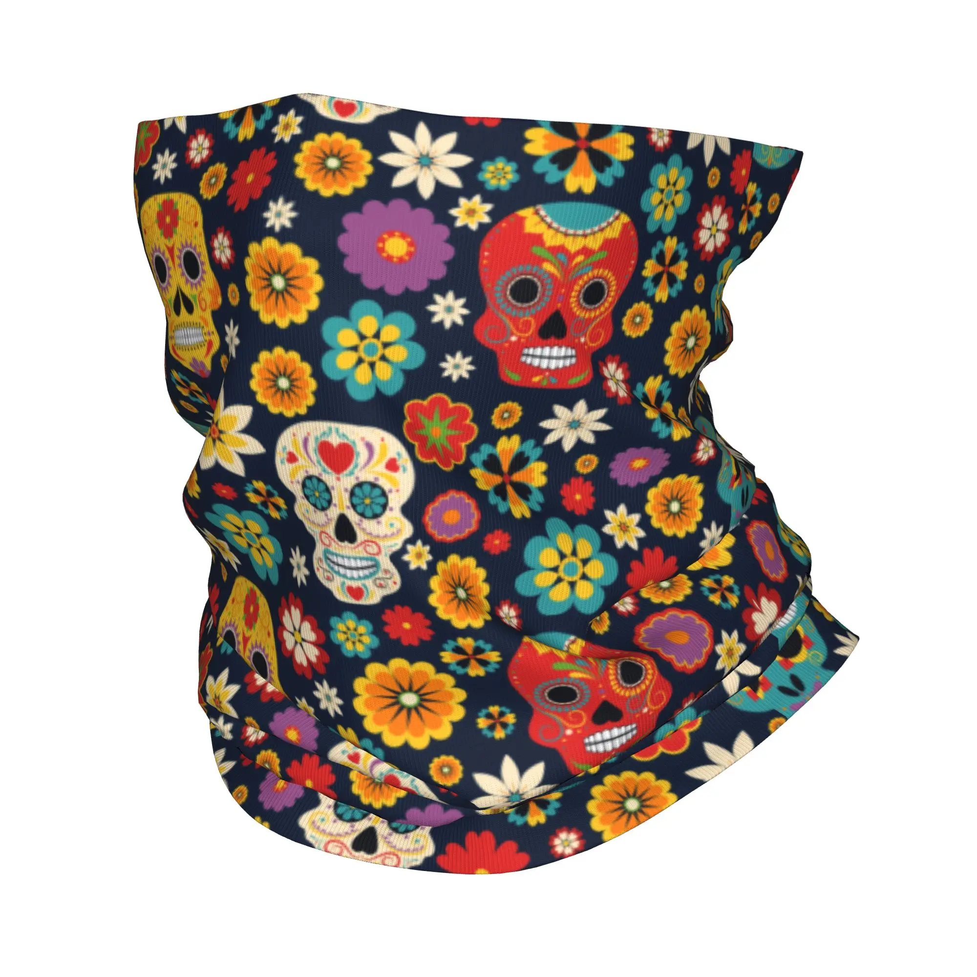Mexican Flowers Day Of The Dead Sugar Skull Winter Headband Neck Warmer Women Men Ski Cycling Tube Scarf  Face Bandana Gaiter