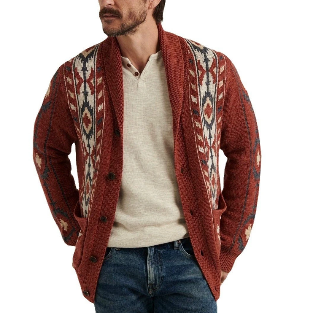 

Autumn and winter collar jacquard sweater men's luxury fashion knitted cardigan thick sweater jacket top