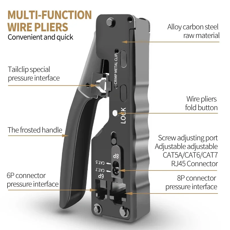Cat7/cat8  rj45 tail clipconnector crimping pliers cat5e, cat6 cable clamp rj11 6p telephone line clamp pliers network tool
