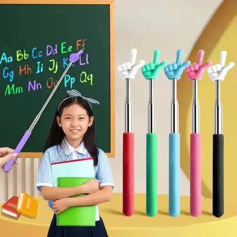 Stainless Steel Teaching Pointer Telescopic Rod Finger Design Whiteboard Teaching Stick School Office Supplie