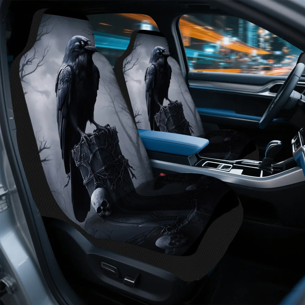 Set Of 2 Halloween-Themed Raven Print Car Seat Covers – Designed To Fit Most Cars, Suvs, And Sedans, Featuring A Sturdy Build, E