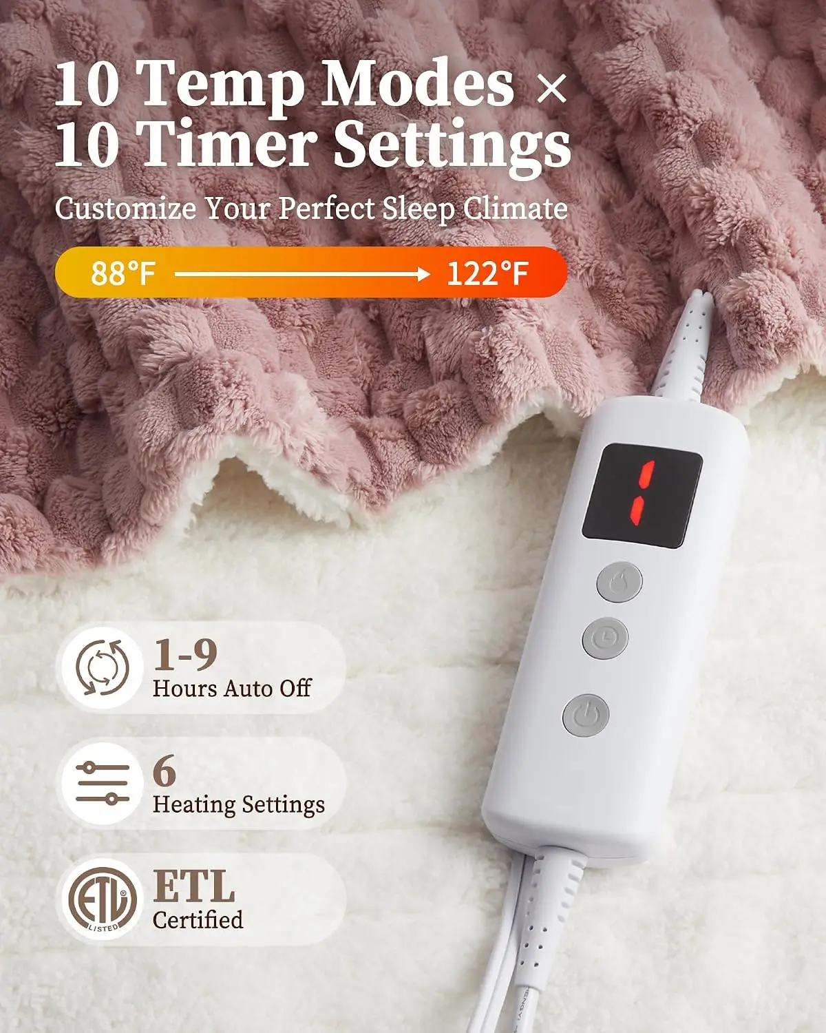 Heated Electric Blanket, Soft Sherpa & Flannel Fleece, Warm Cozy Heated Throw for Bed, Couch & Sofa