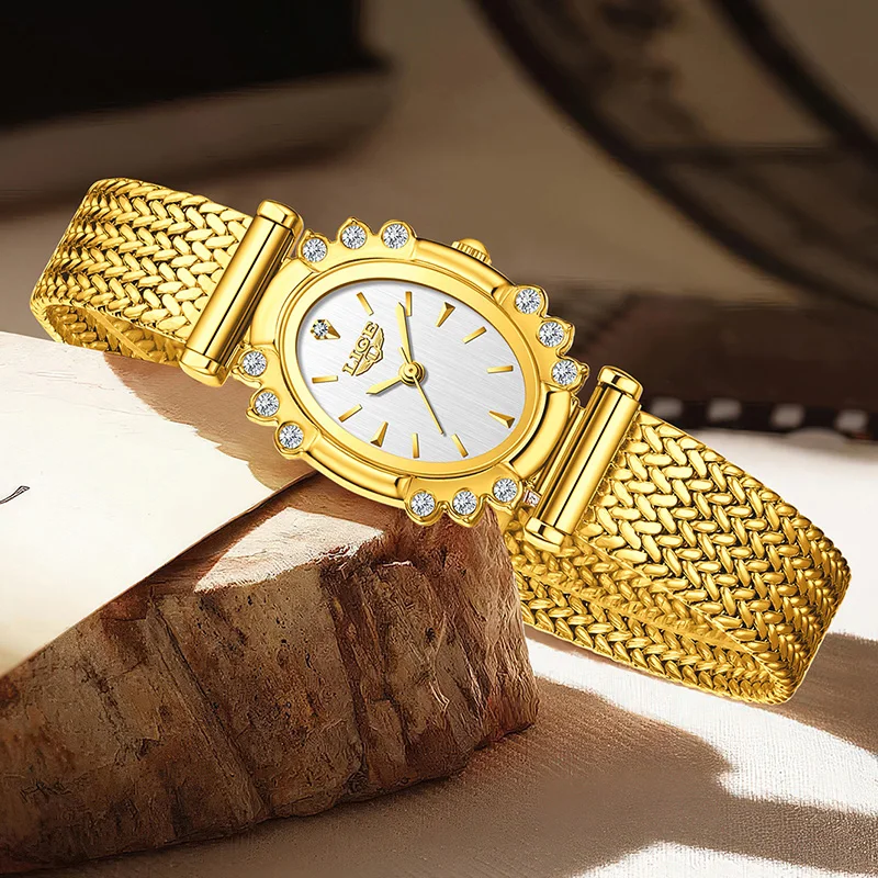 LIGE Fashion Ultra Thin Mesh Waterproof Watches For Women Elegant Women's Bracelet Watch Top Brand Luxury Quartz Ladies Watch