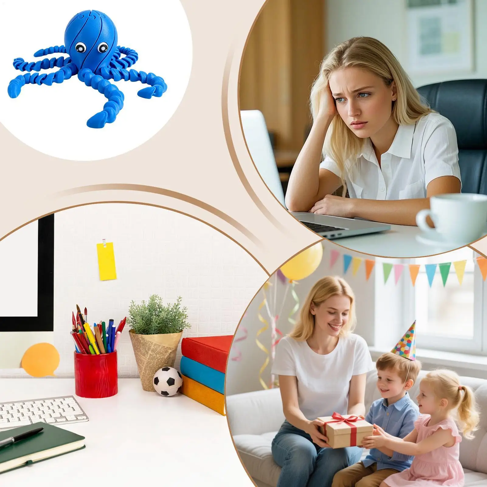 3D Printing Octopus  animal Figure Toys Creative Stress Relief Anime Figures Moveable Rotation Desktop Ornaments Gift