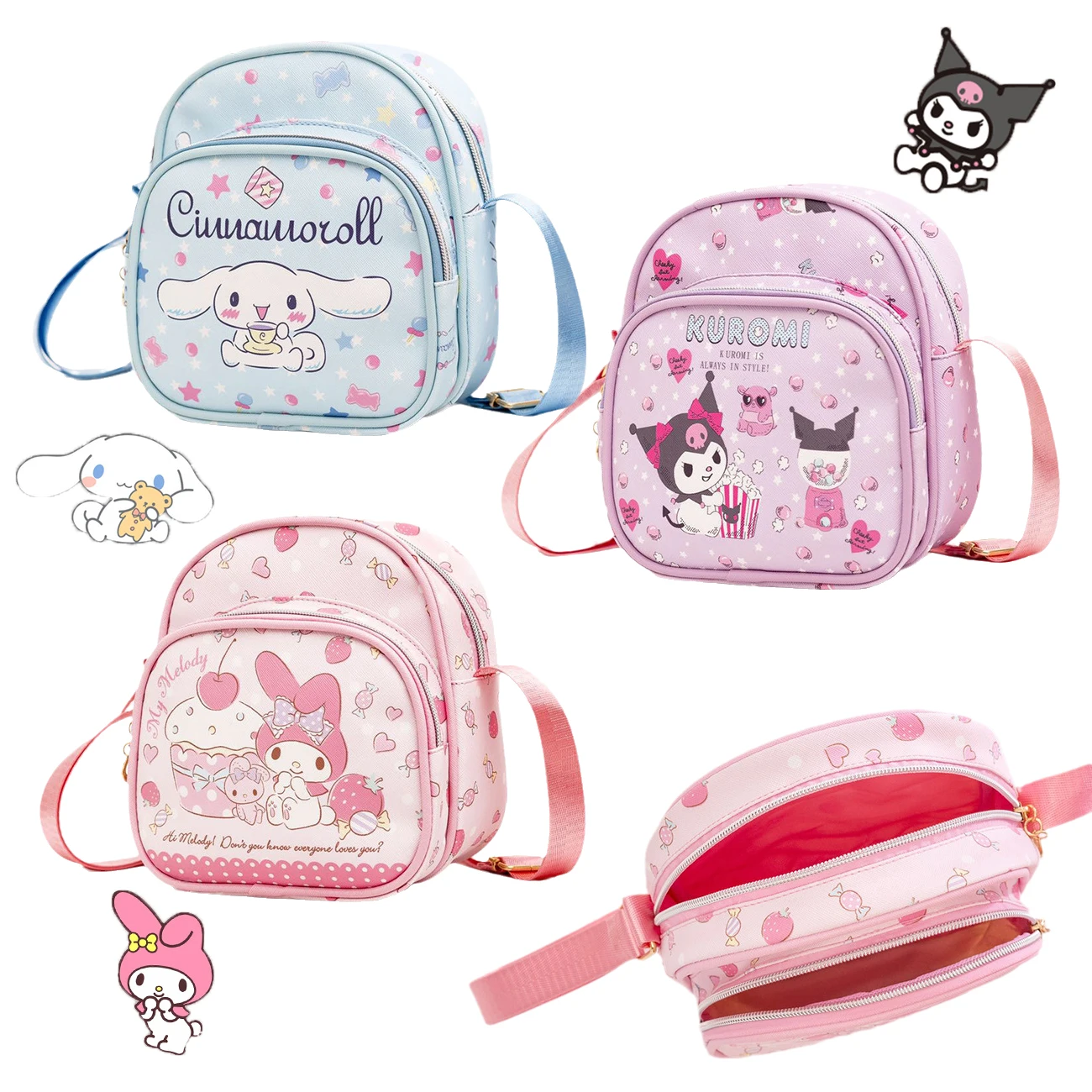 

Kawaii Sanrios Cinnamonroll Kuromi My Melody аниме мультфильм детская сумка через плечо мини школьная сумка органайзер подарок для девочек