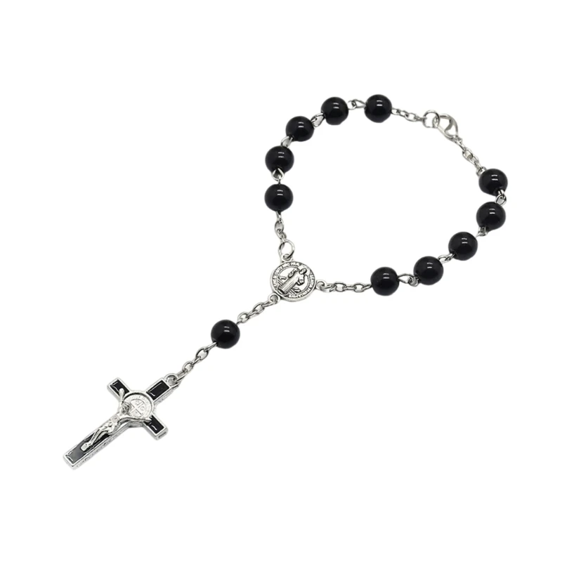 Catholic Pendants Bracelet with Black Beads Bracelets Symbolic Jewelry Dropship