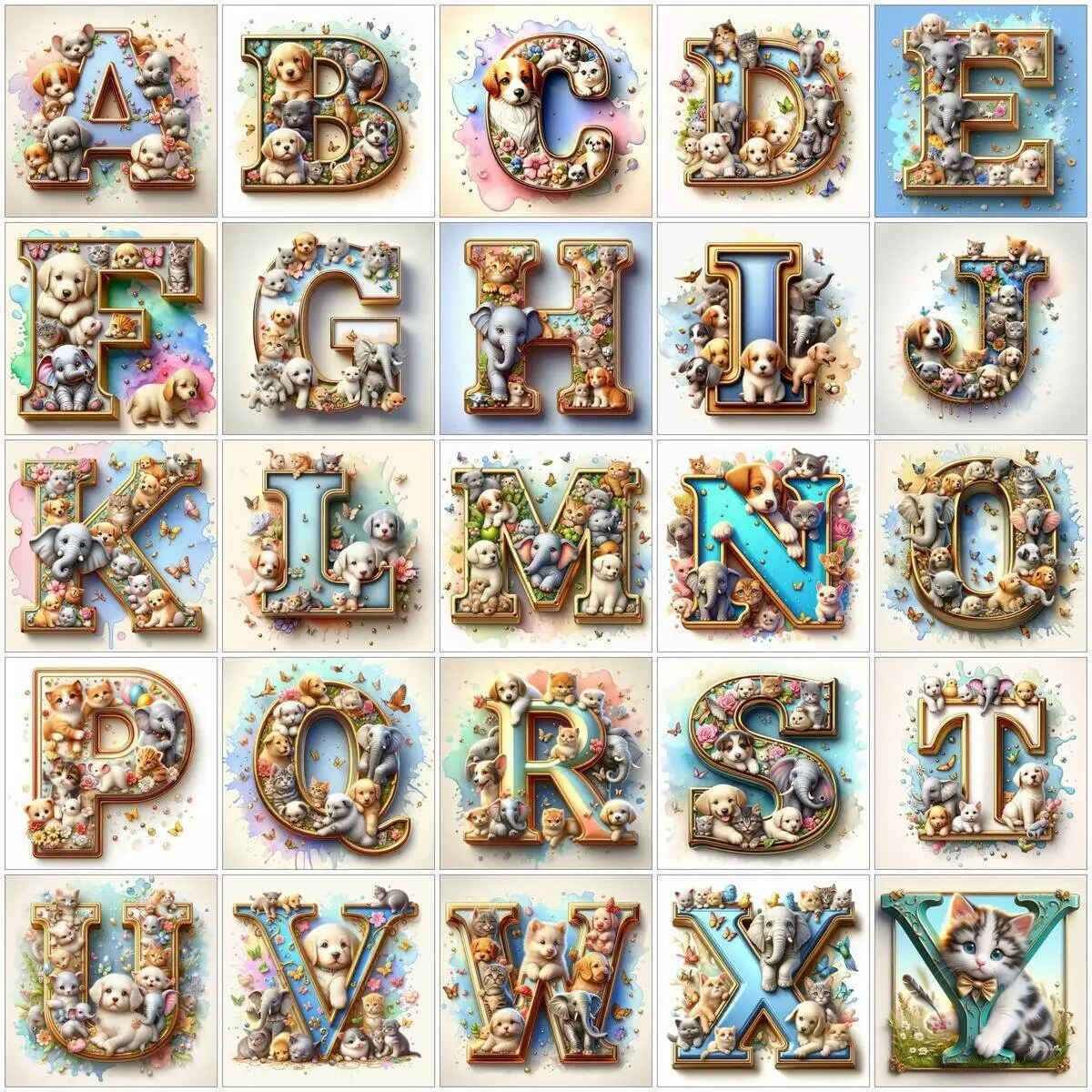EverShine Diamond Painting Animal Dog Alphabet DIY Diamond Mosaic Elephant Cat Cartoon Letters Embroidery Butterfly Home Decor