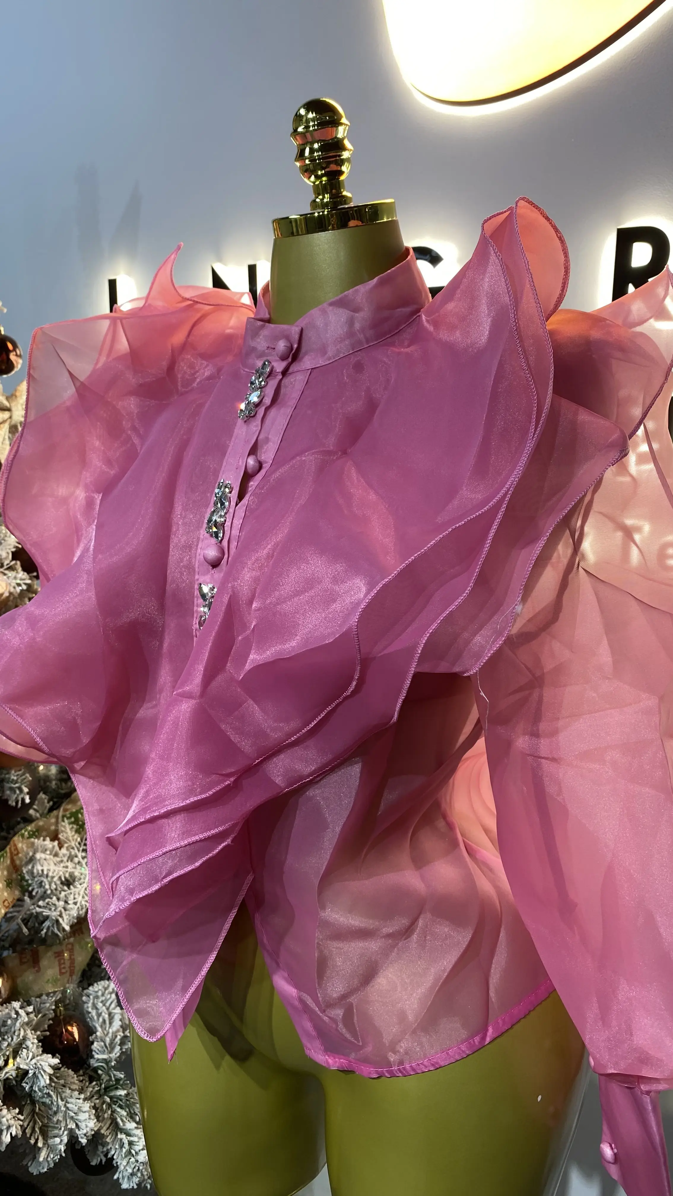 2025 가을 신상 패션 스탠드 칼라 레이어드 러플 싱글 브레스티드 여성 셔츠-GZXX443