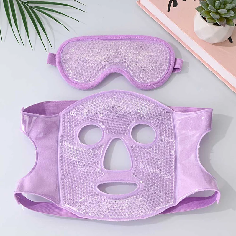 Ice Cold And Hot Heat Full Face Eye Mask Sleeping Ice Pack Reduce Face Puff Dark Circles Gel Beads Mask SPA Massager For Women