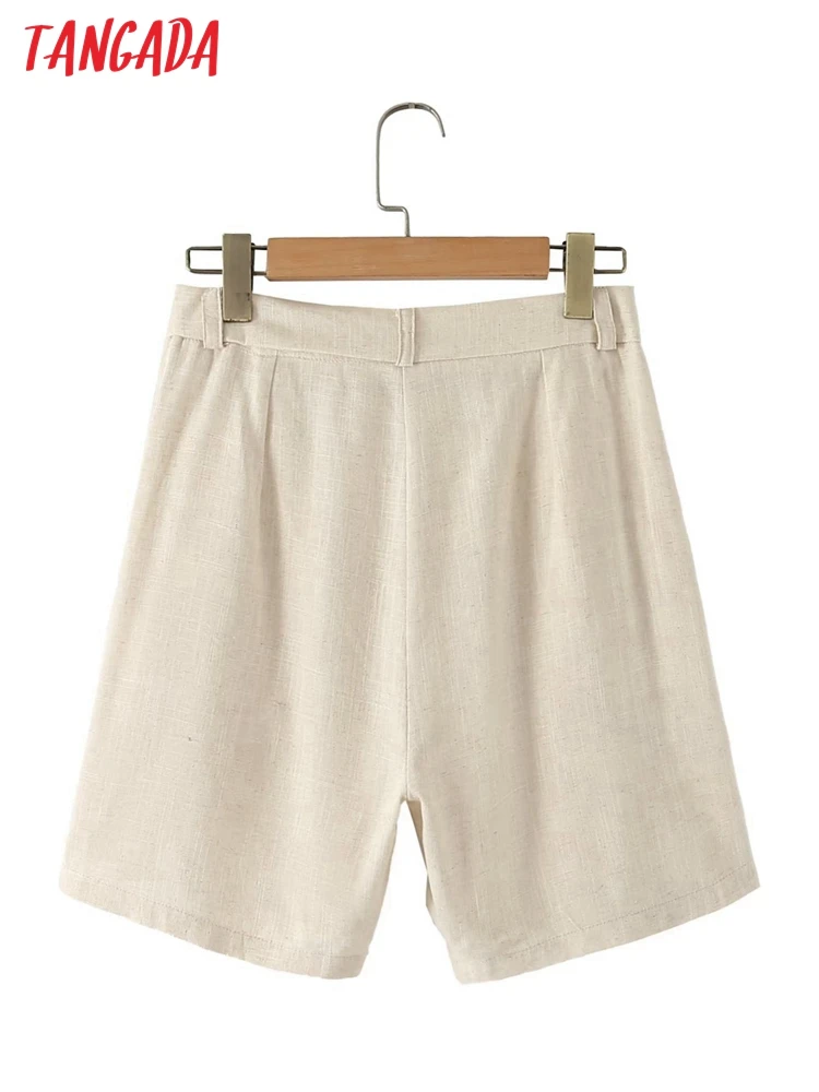 Tangada 2023 Summer Women Solid Elegant Cotton Linen Shorts Pocket Female Short Pants DA130