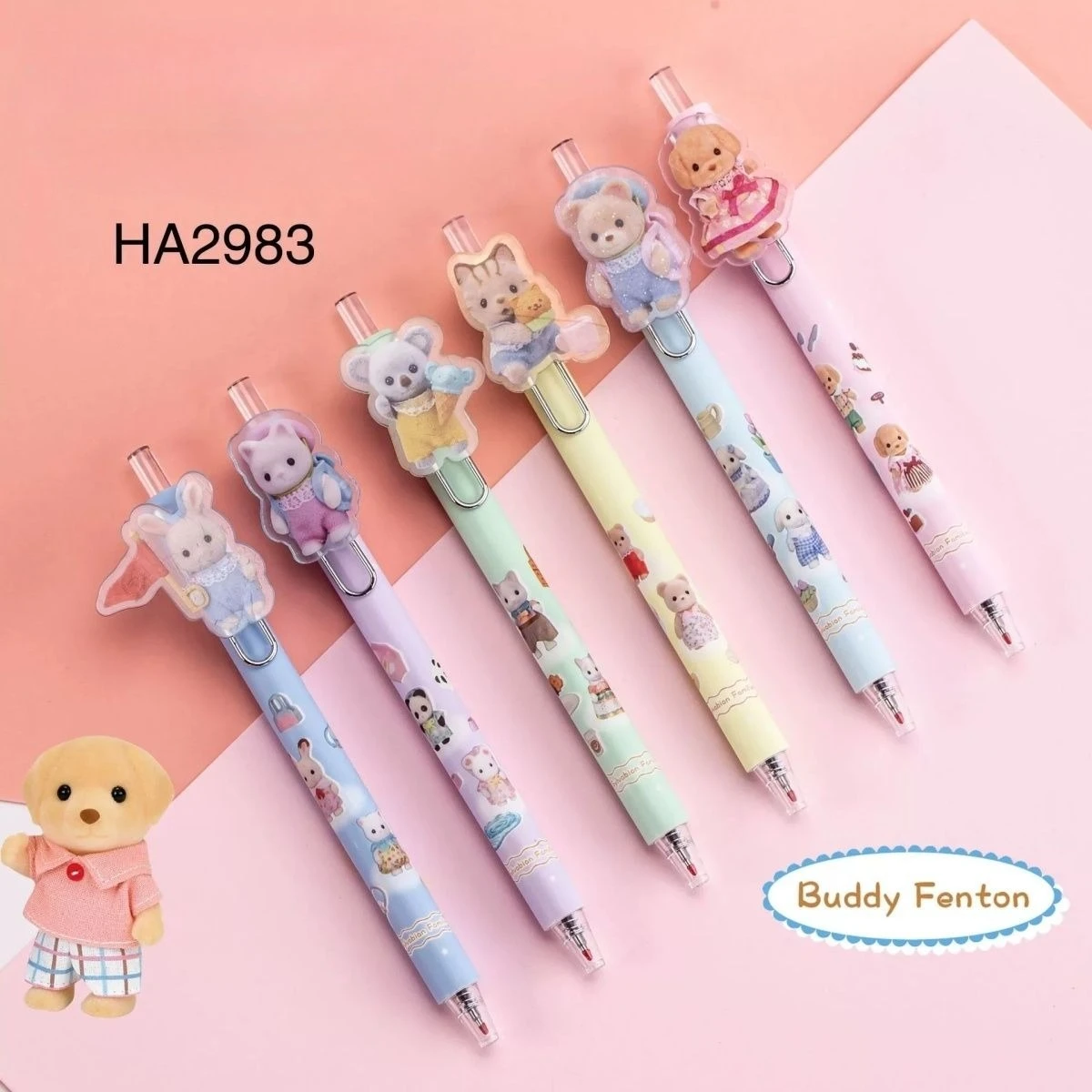 Bolígrafo de Gel Retráctil con Diseño de Dibujos Animados de Familia de Animales del Bosque, Decoración con Adhesivos, Tinta Negra, Papelería Kawaii para Estudiantes y Oficina, Regalo