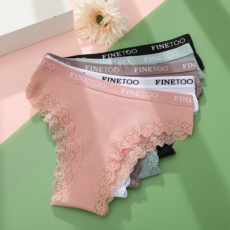 파인투 5개 구매 시 1개 증정 코튼 스플라이싱 레이스 팬티 M-XXL 로우 웨이스트 웨빙 속옷 패션 편안한 브라질리언 팬티 6개입