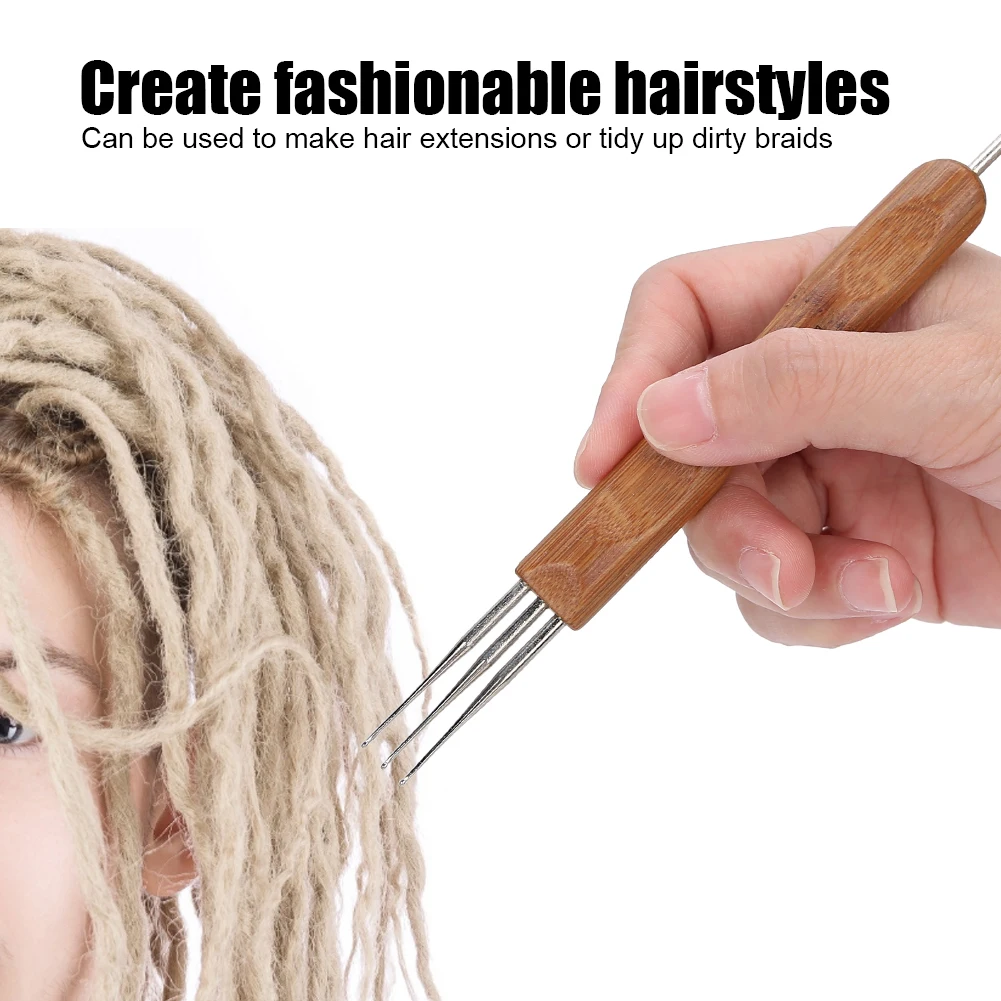 Braid Hair Braiding Tools Dreadlock Crochet Hook Set Bamboo Handle DIY Braid Hair Weaving Wig Making Tool