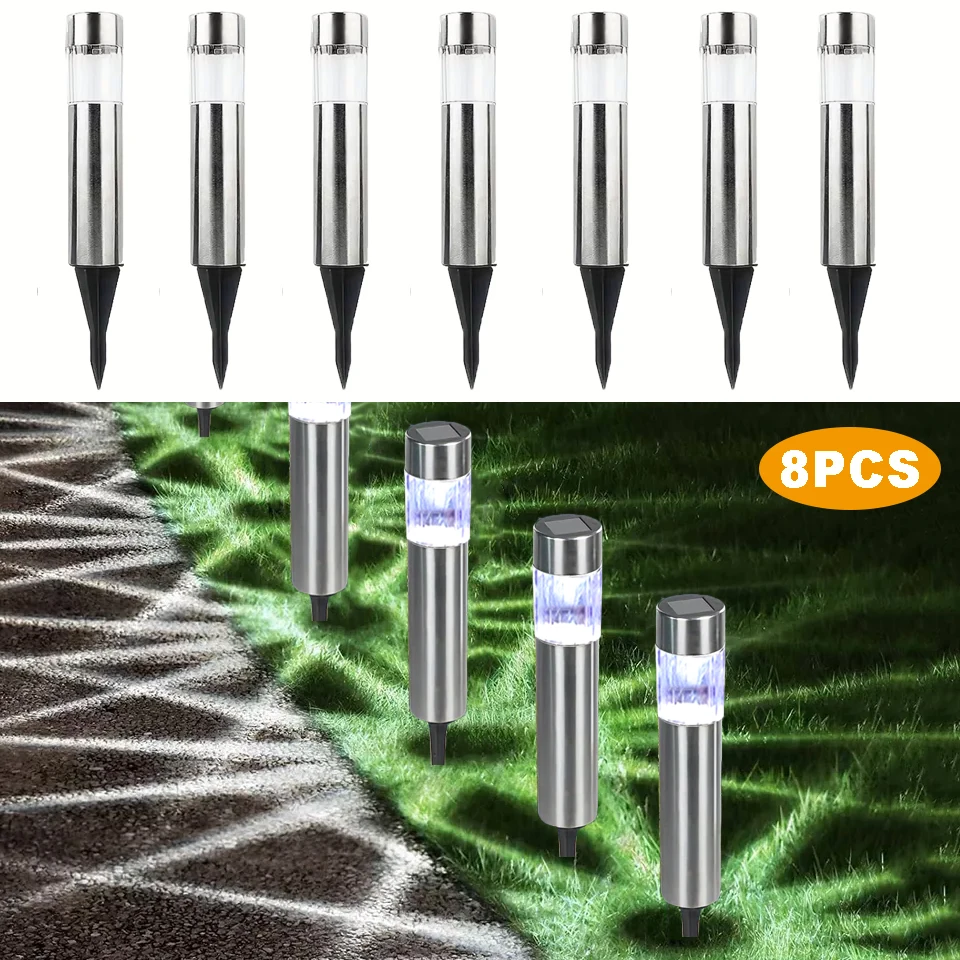 LED Stainless Steel Solar Cylindrical Plug-in Lawn Light Waterproof Home Courtyard Garden Wall Decoration Landscape Light Villa