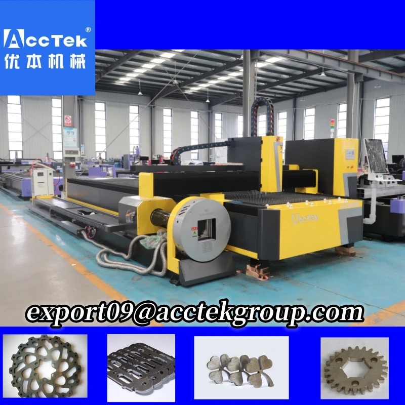 Best Selling AccTek Laser Metal Tube Cutter 1560 Square Tube Round Pipe Engraving 2-in-1 Metal Plate Tube Cutter 2kw 3kw