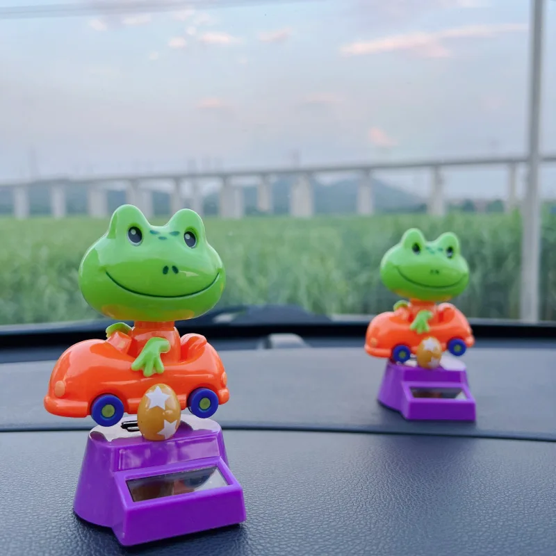 Energia solar dos desenhos animados animal balanço dança brinquedo bonito sapo pato auto dança brinquedo solar console central do carro ornamento decoração presente engraçado
