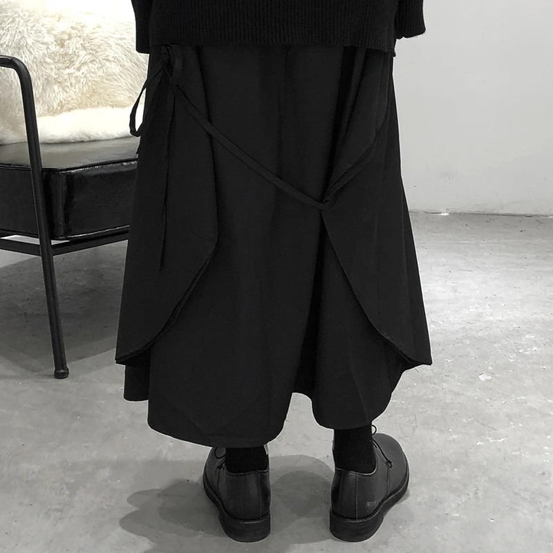

Summer Casual Pants Men Culottes Black High Waist Wide Leg Pants Loose Hip Hop A-line Skirt For Men And Women Catwalk Trousers
