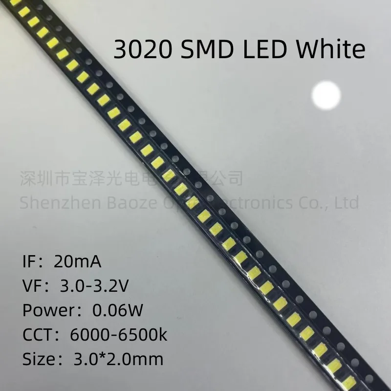 3020 SMD LED Red Yellow Green White Blue Pink Ice Light Emitting Diode 100pcs/Lot