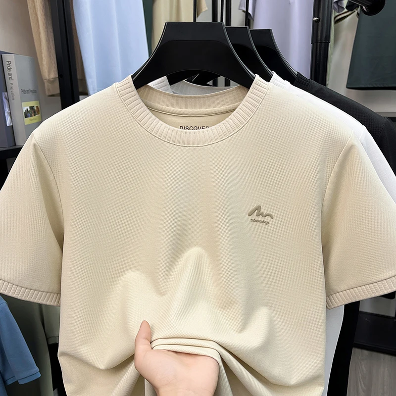 Summer Long Staple Cotton Men's Short Sleeved T-shirt Round Neck Print Casual Skin Friendly Breathable Half Sleeve