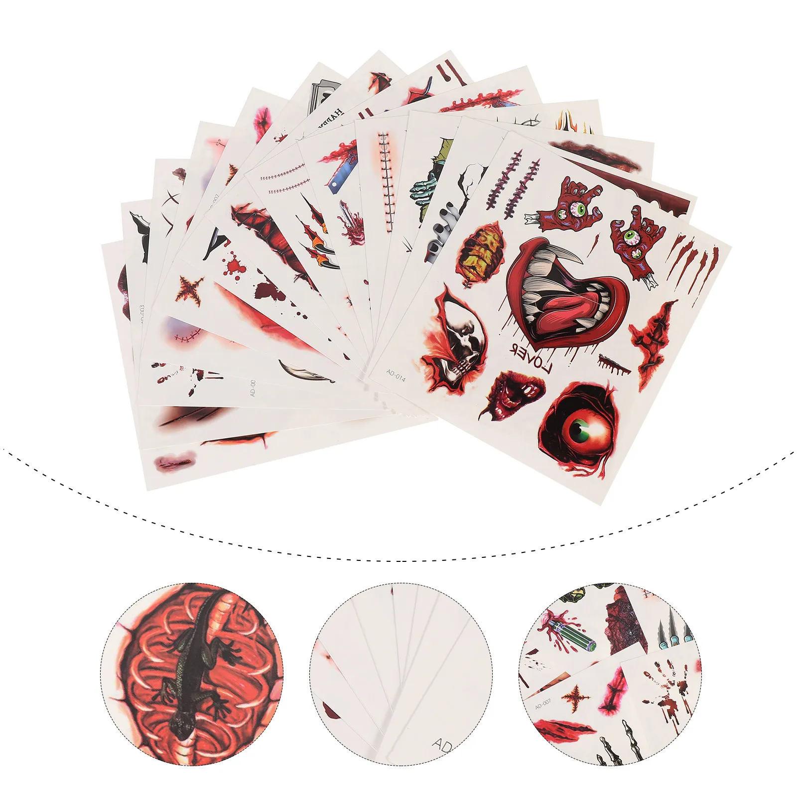 

Набор из 13 3D водонепроницаемых временных татуировок для лица и тела, наклейки-шрамы, имитация ран, для Хэллоуина, косплея и вечеринок