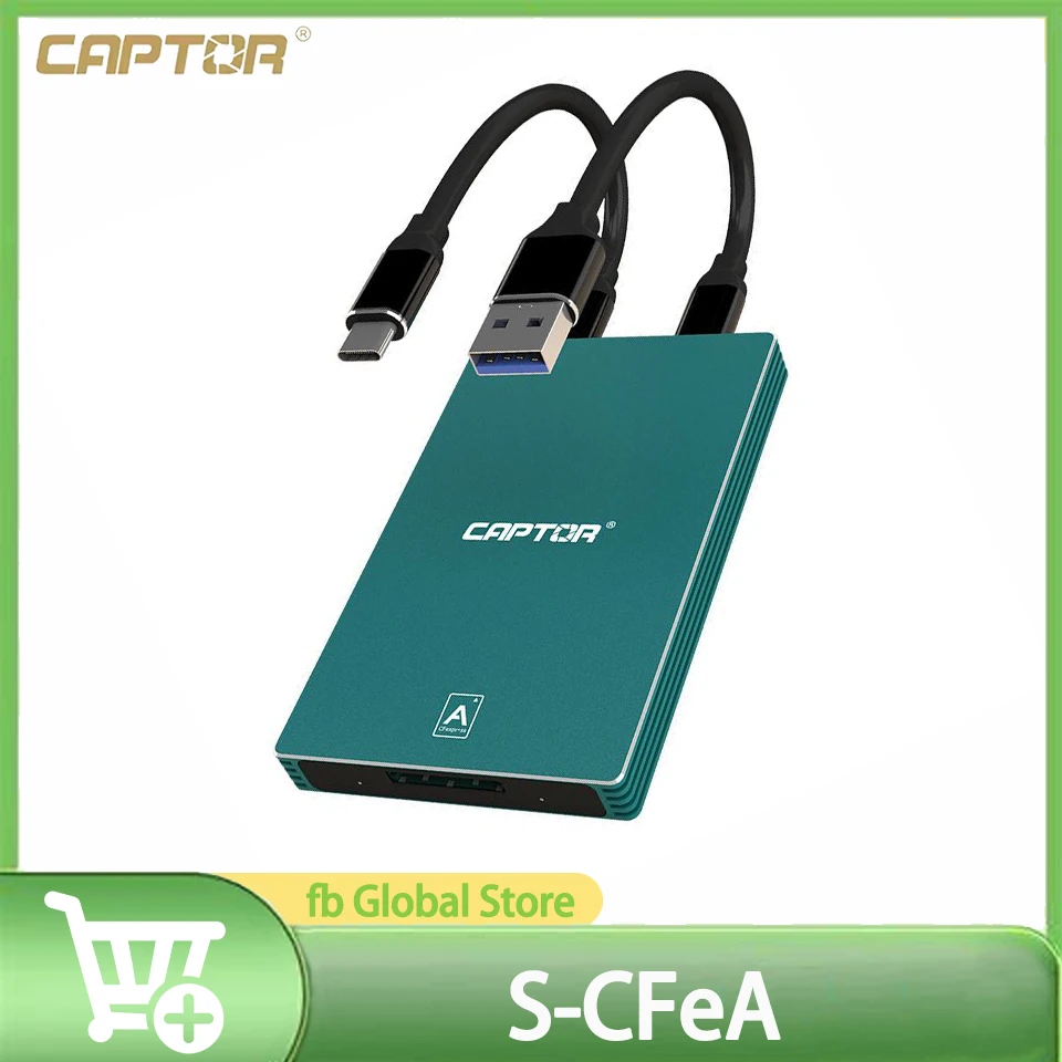 

CAPTOR S-CFeA Высокоскоростное устройство чтения карт USB 3.1 Gen2 10 Гбит/с Многосистема интерфейса Type-C для карты памяти CFexpress Type-A