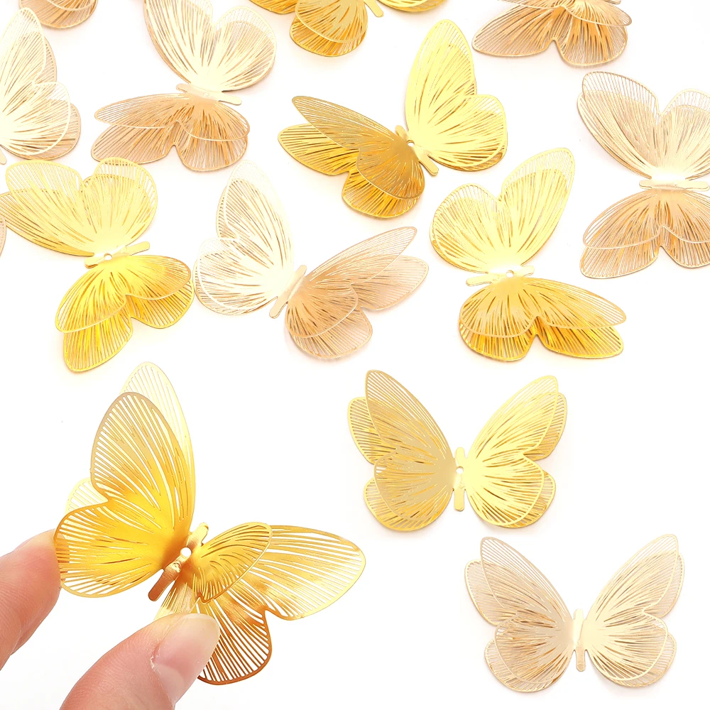 4 Stück 50 x 36 mm goldfarbener, hohler Schmetterling, eleganter, doppellagiger Schmetterling aus Eisen für die Schmuckherstellung, DIY-Kleidung, Kopfbedeckung, Dekoration