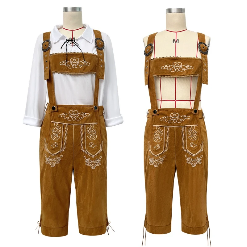 

Oktoberfest Lederhosen Set Knee Length Suede Pants Adjustable Suspenders Bavarian Traditional Costume Folk Festival Events
