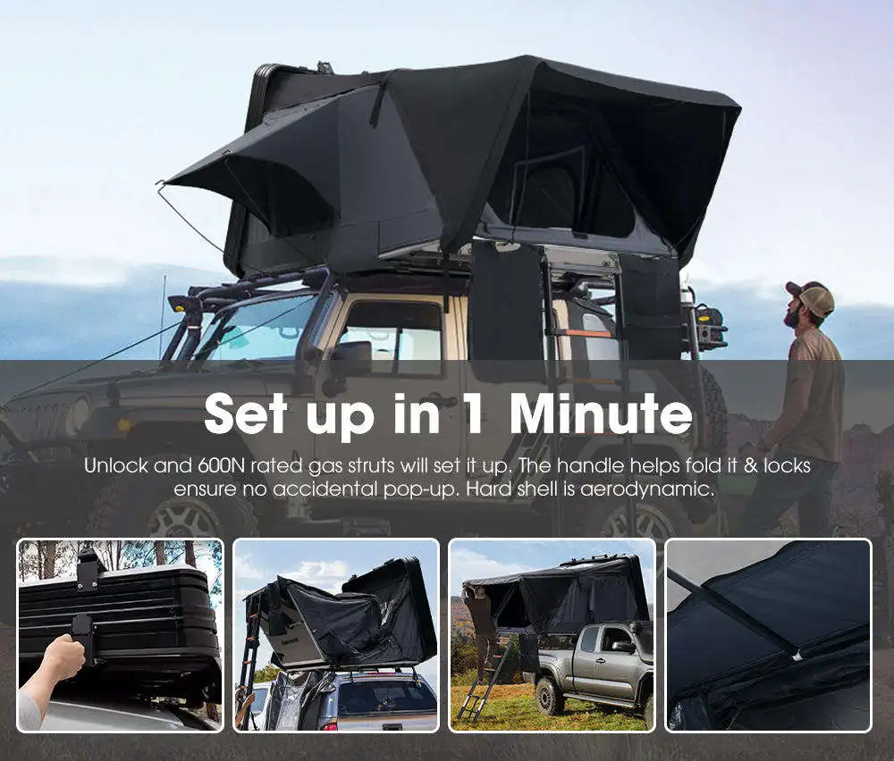 4 Person Four-Season Double Layer Aluminum Clamshell Rooftop Tent with Waterproof Canvas Fabric for Camping Car