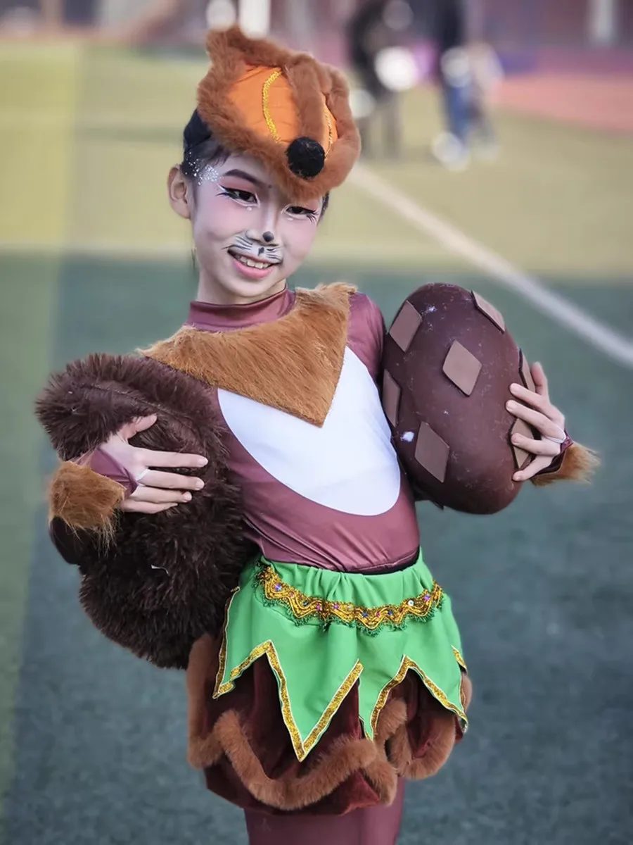Brown Cute Kids Squirrel Costume With Tail Christmas Vacation Halloween Animal Clothing School Dance